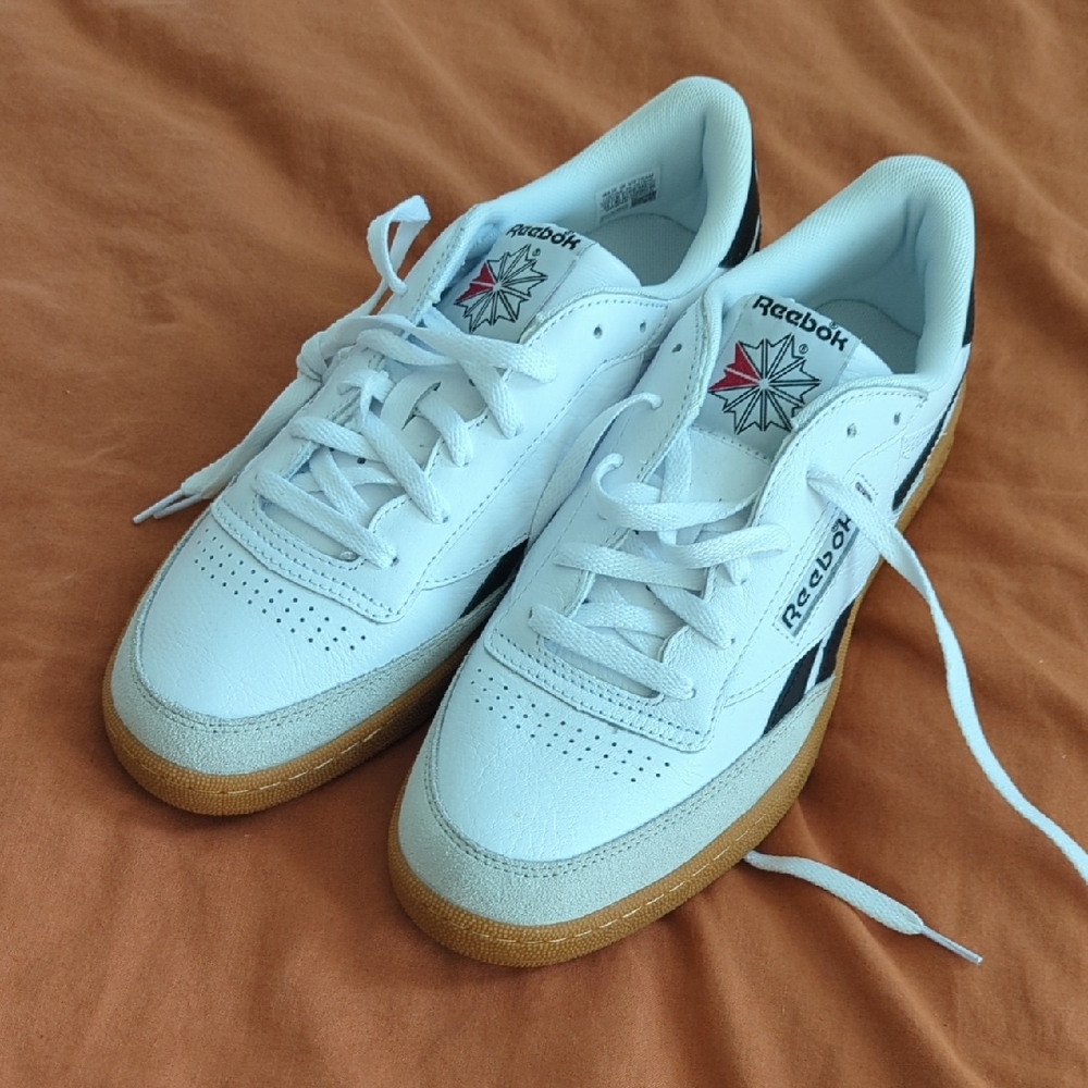 Reebok Classic White and Black Sneakers with Gum Sole - Brand New
